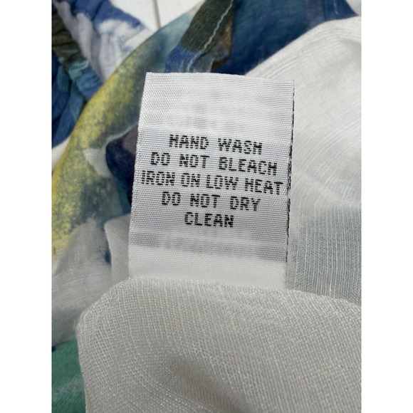 Habitat Top Womens Medium Blue White Watercolor Linen Blend Peasant Abstract Art - Picture 8 of 10